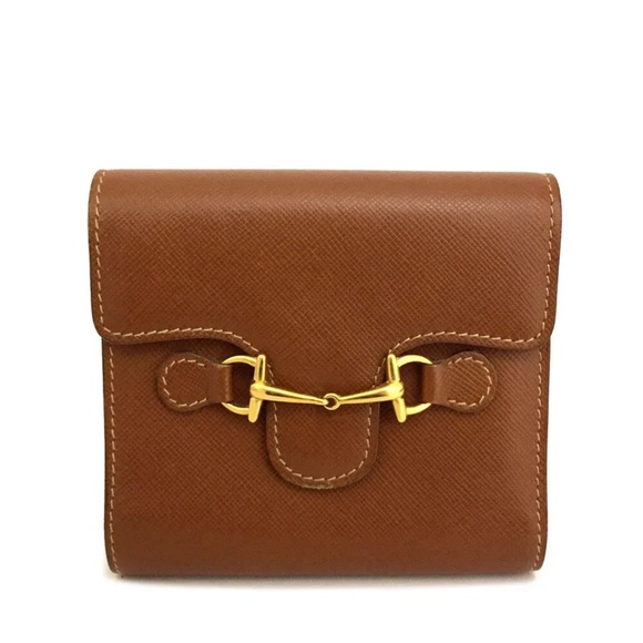 Gucci Handbags - GUCCI Horse Bit Camel Leather Bifold Wallet / Gold Hardware